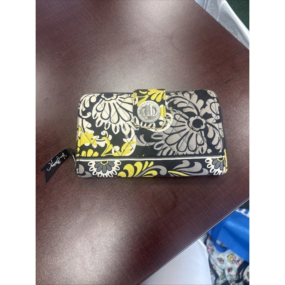 Vera Bradley Baroque Turnlock Wallet Organizer, Black White Yellow